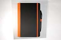 Black notepad with orange spine
