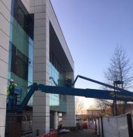 Large Works Division near completion of glazing package