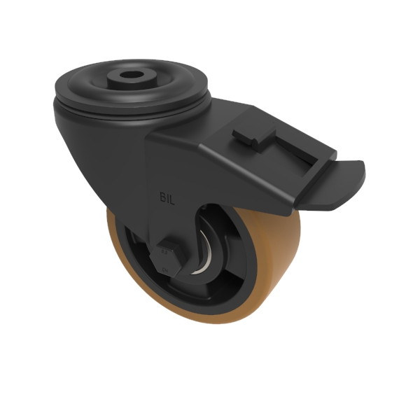 Polyurethane Nylon Bolthole Swivel Castor Brake 125mm 300kg Load