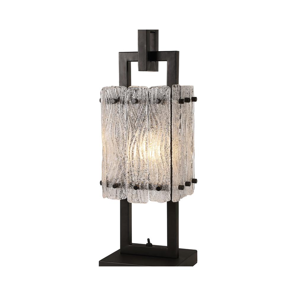 Luxuria Nebula Table Lamp 1 Light E27 Matt Black/Crystal Sand Glass