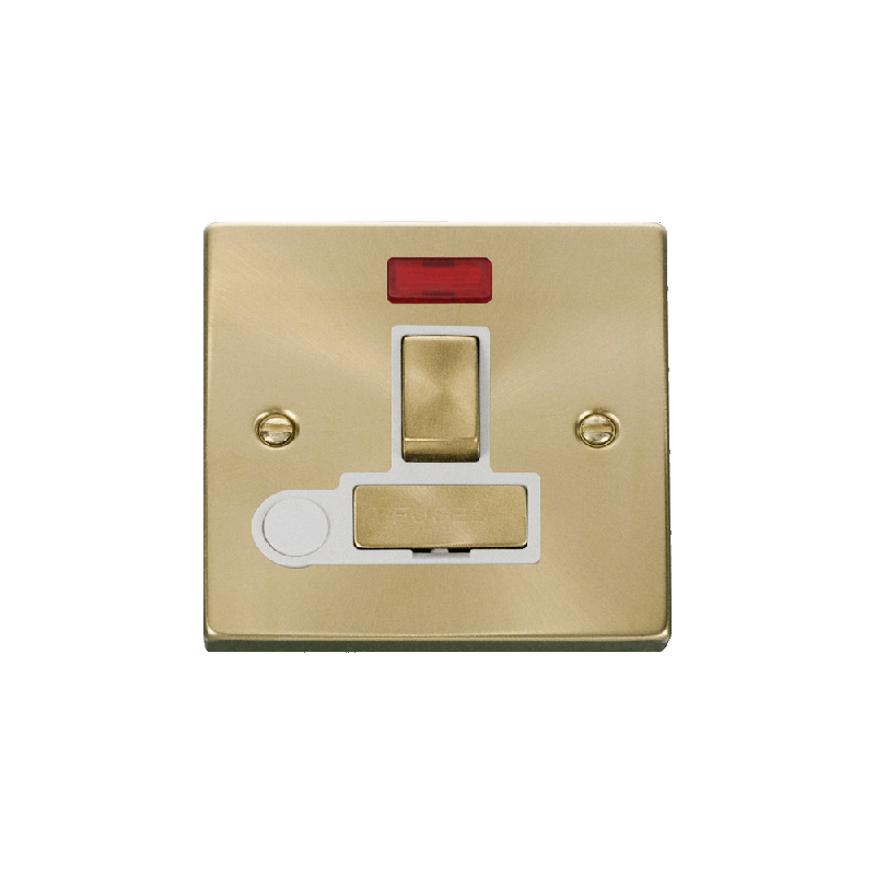 Click Deco 13A Fused 'Ingot' DP Switched Connection Unit With Flex Outlet & Neon Satin Brass Insert White