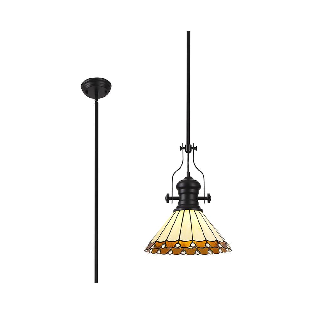 Luxuria Sleek Pendant Light E27 With 30cm Tiffany Shade Matt Black/Amber/Cream/Crystal