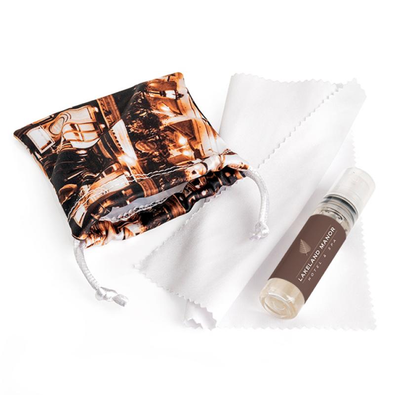 2 piece White Glasses & Screen Cleaning Kit in a Printed Pouch