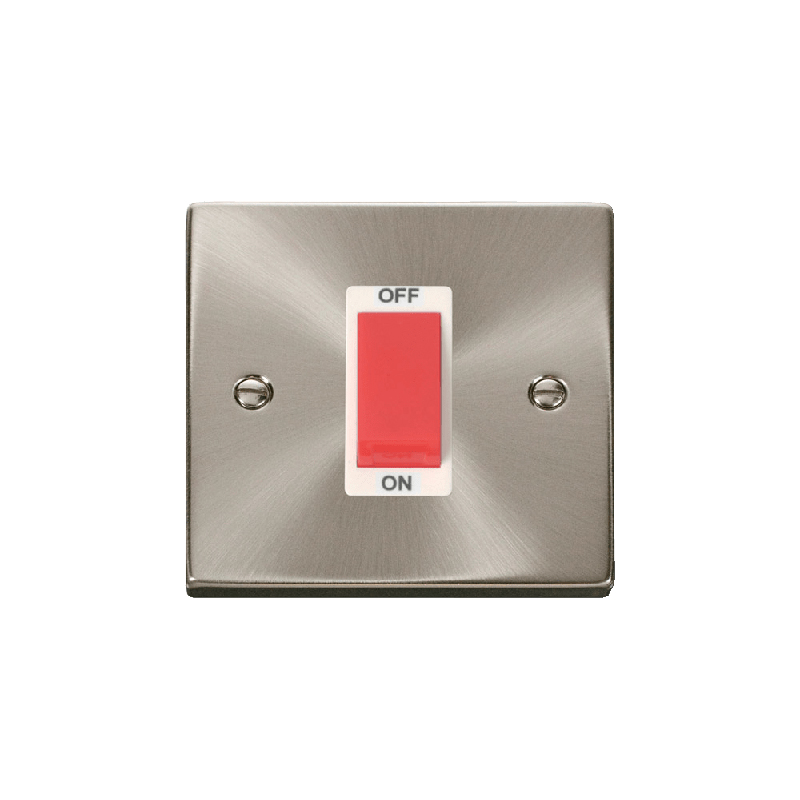 Click Deco 1 Gang 45A Double Pole Switch Satin Chrome Insert White