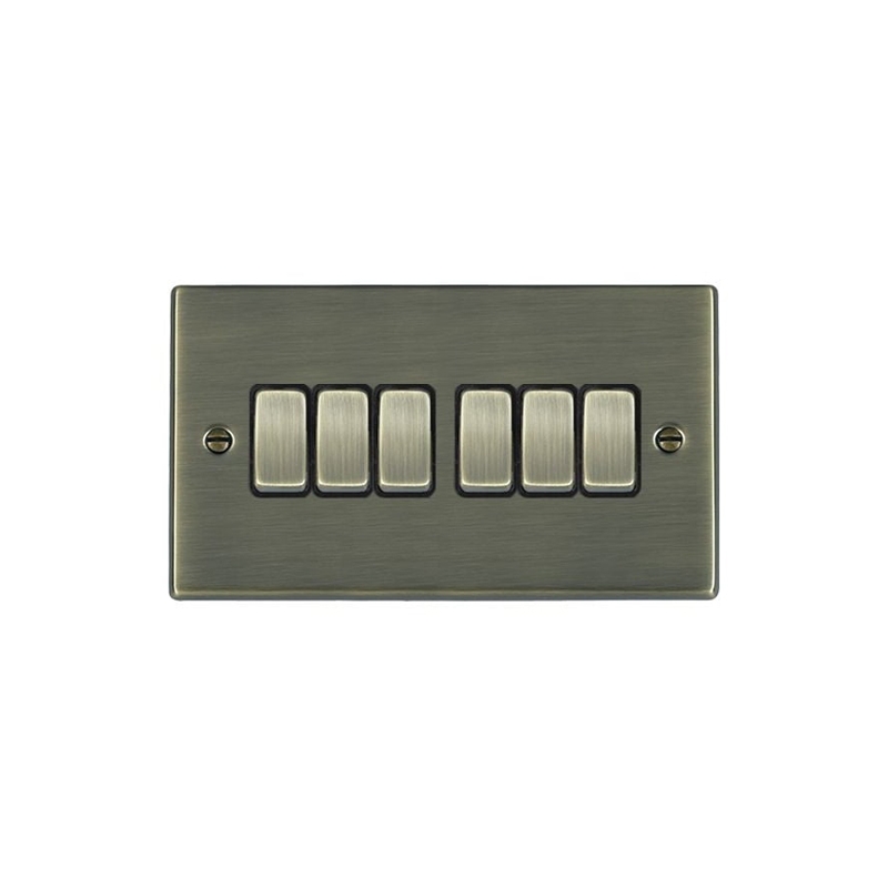 Hamilton Hartland 6 Gang 2 Way Rocker Switches Antique Brass