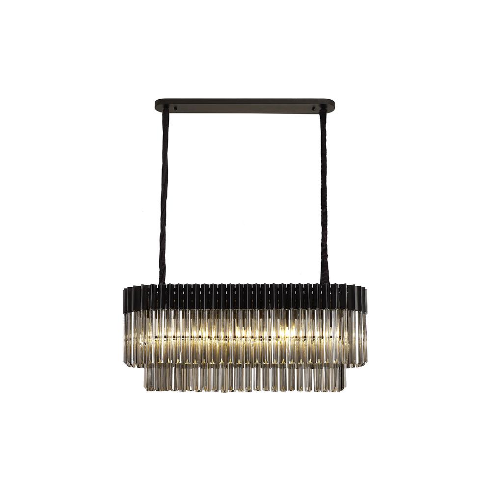 Luxuria Osiris 100x32cm Linear Pendant Rectangle 5 Light E14 Matt Black / Smoke Sculpted Glass