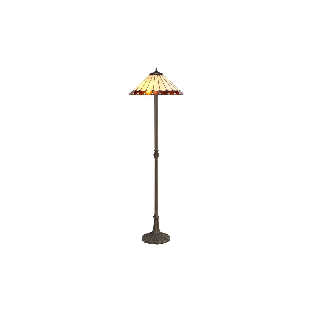 Luxuria Sleek 2 Light Leaf Design Floor Lamp E27 With 40cm Tiffany Shade Amber/Cream/Crystal/Aged Antique Brass