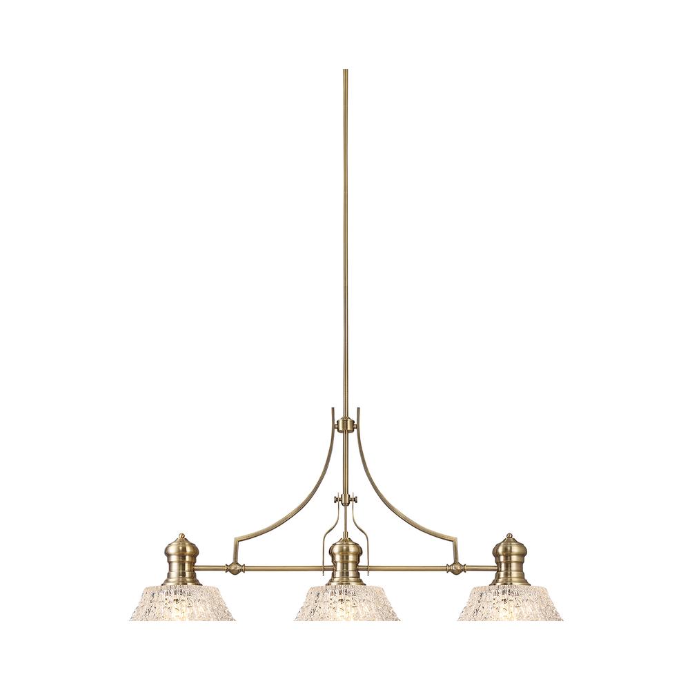 Luxuria Serena Linear Pendant With 38cm Patterned Round Shade 3xE27 Antique Brass/Clear Glass