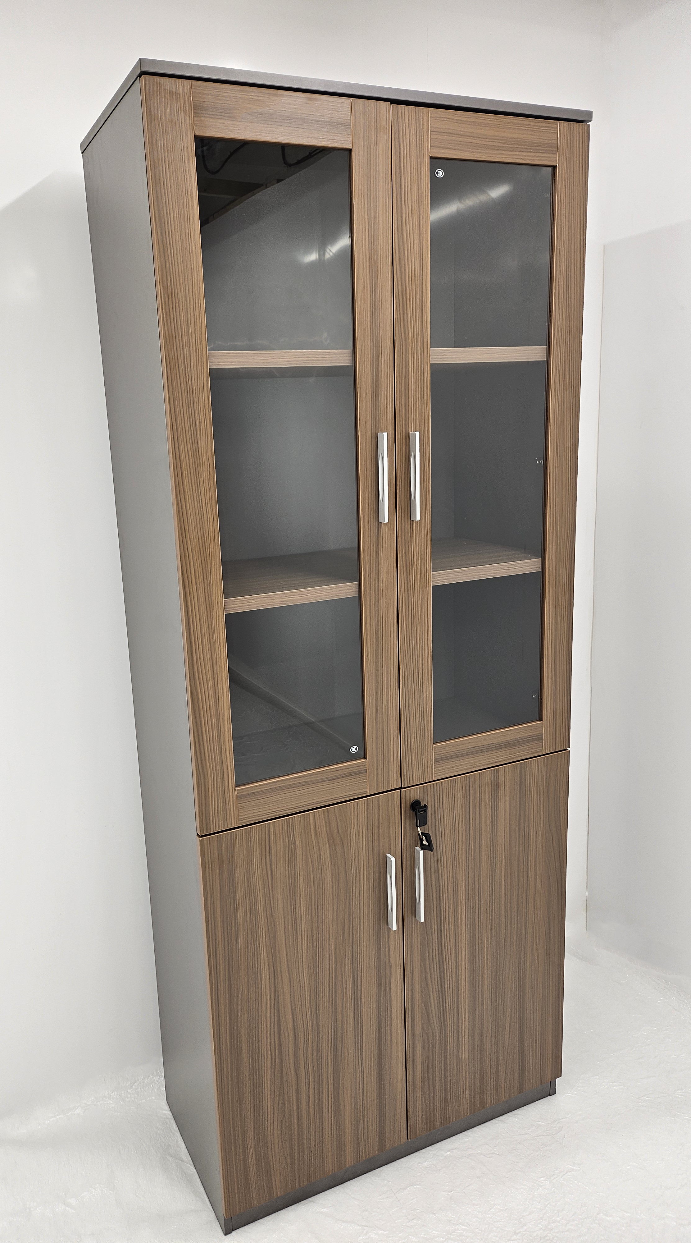 Specialising In Modern Executive Walnut Two Glass Door Bookcase - 800mm - PM02-S03 North Yourkshire