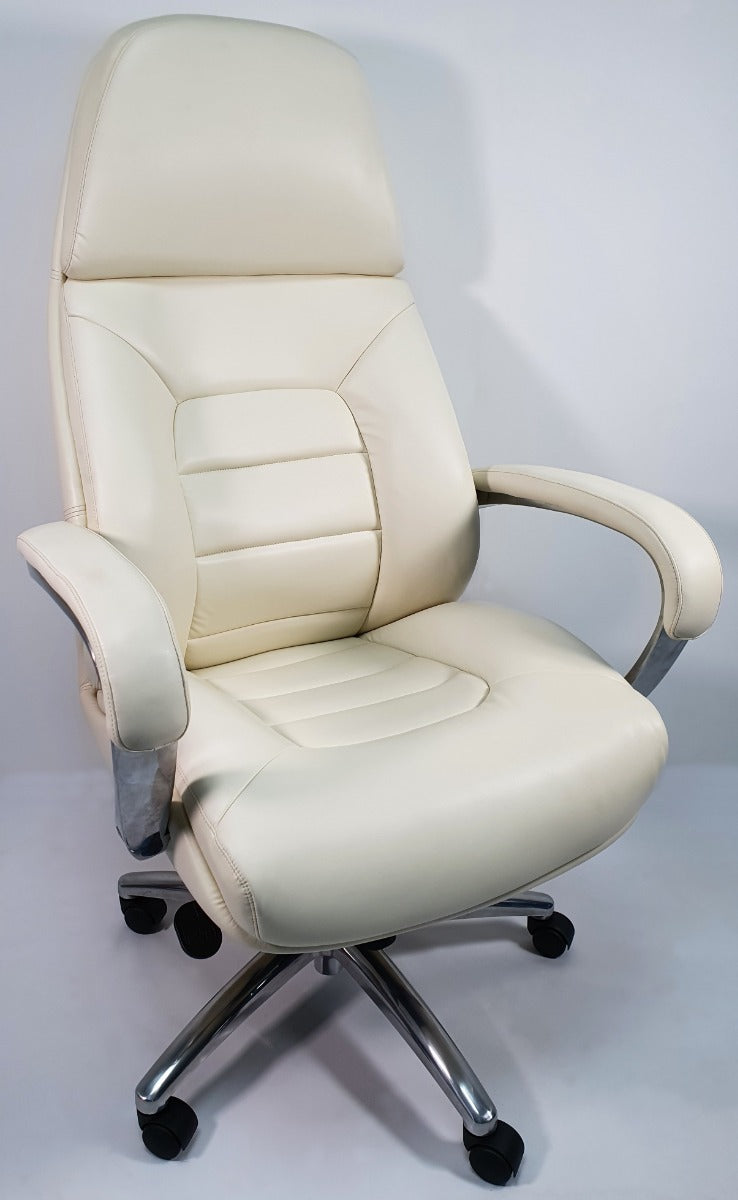 High Back Bucket Seat Style White Leather Executive Office Chair - 188A Huddersfield