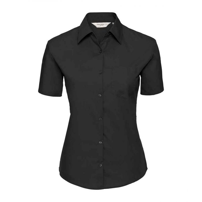 Russell Collection Ladies Short Sleeve Easy Care Cotton Poplin Shirt