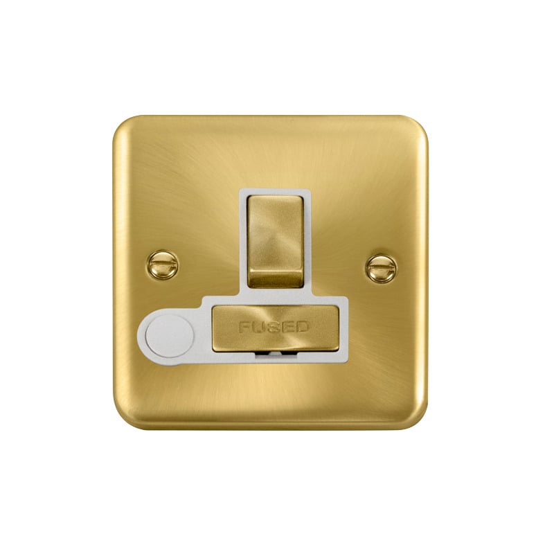 Click Deco Plus Switched Fused Spur Satin Brass White Inserts Flex Outlet