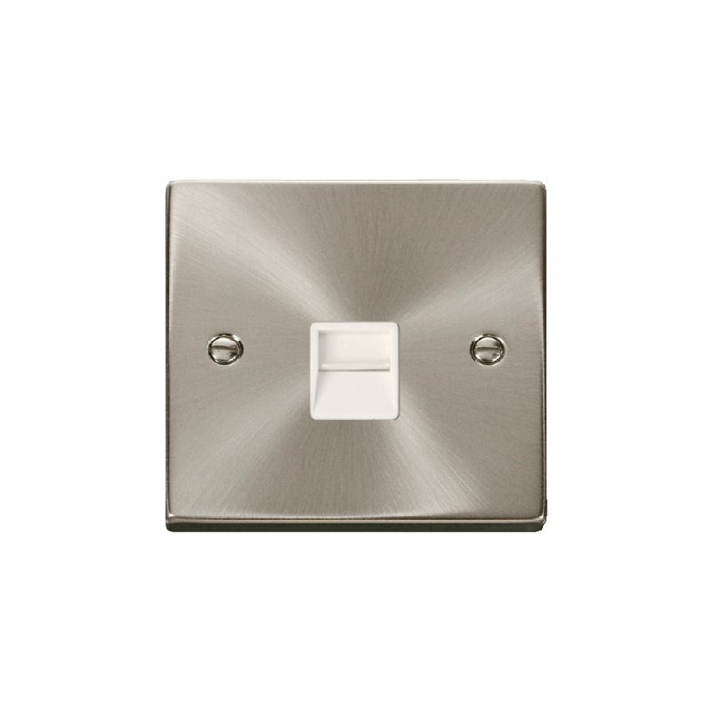 Click Deco Single Telephone Socket Outlet Master Satin Chrome Insert White