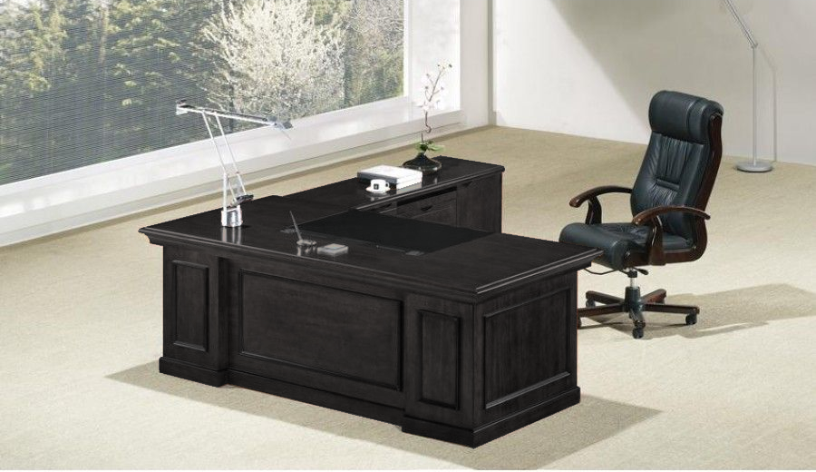 Providers Of Stunning Black Ash Real Wood Veneer Executive Office Desk With Pedestal & Return - L3F-UG183-1800mm UK