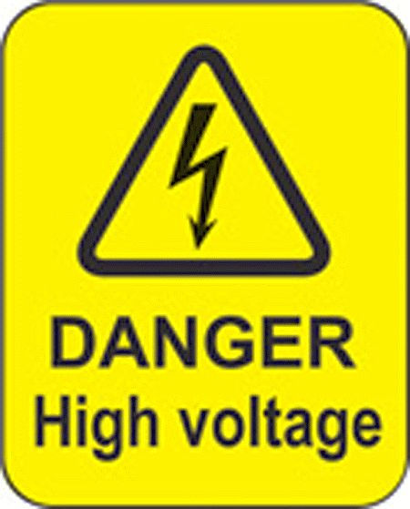 Danger high voltage roll of 100 labels 40x50mm