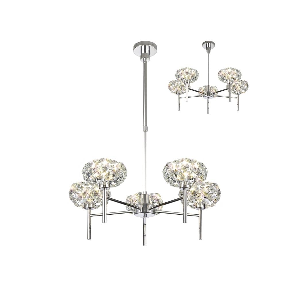 Luxuria Paramount 67cm 5 Light G9 Telescopic Light With Polished Chrome And Crystal Shade