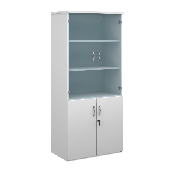 Duo Combination Unit with Glass Upper Doors 4 Shelves - White