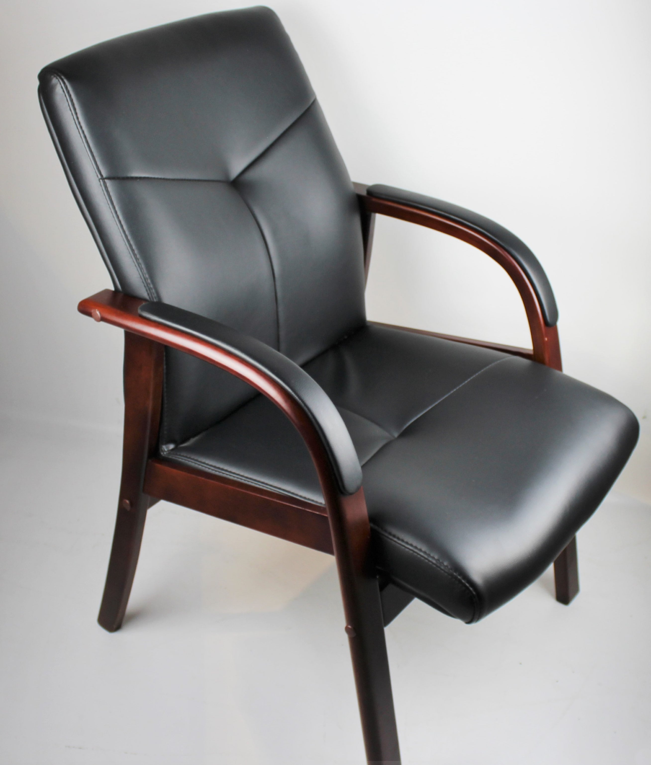 Black Leather Visitor Chair with Walnut Frame - CHA-524 UK