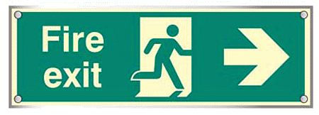 Fire exit right visual impact 5mm acrylic  photoluminescent sign 450x150mm c/w stand off locators