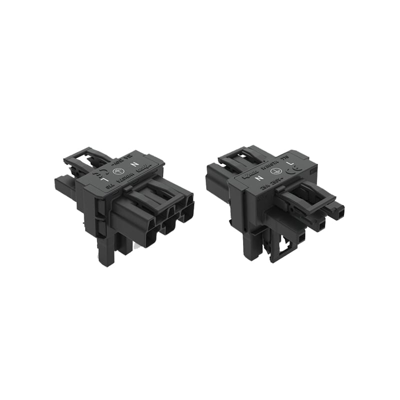 Wago Winsta T-Distribution Connector 1 X Plug / 2 X Socket 3 Pole Black (Pack of 50)