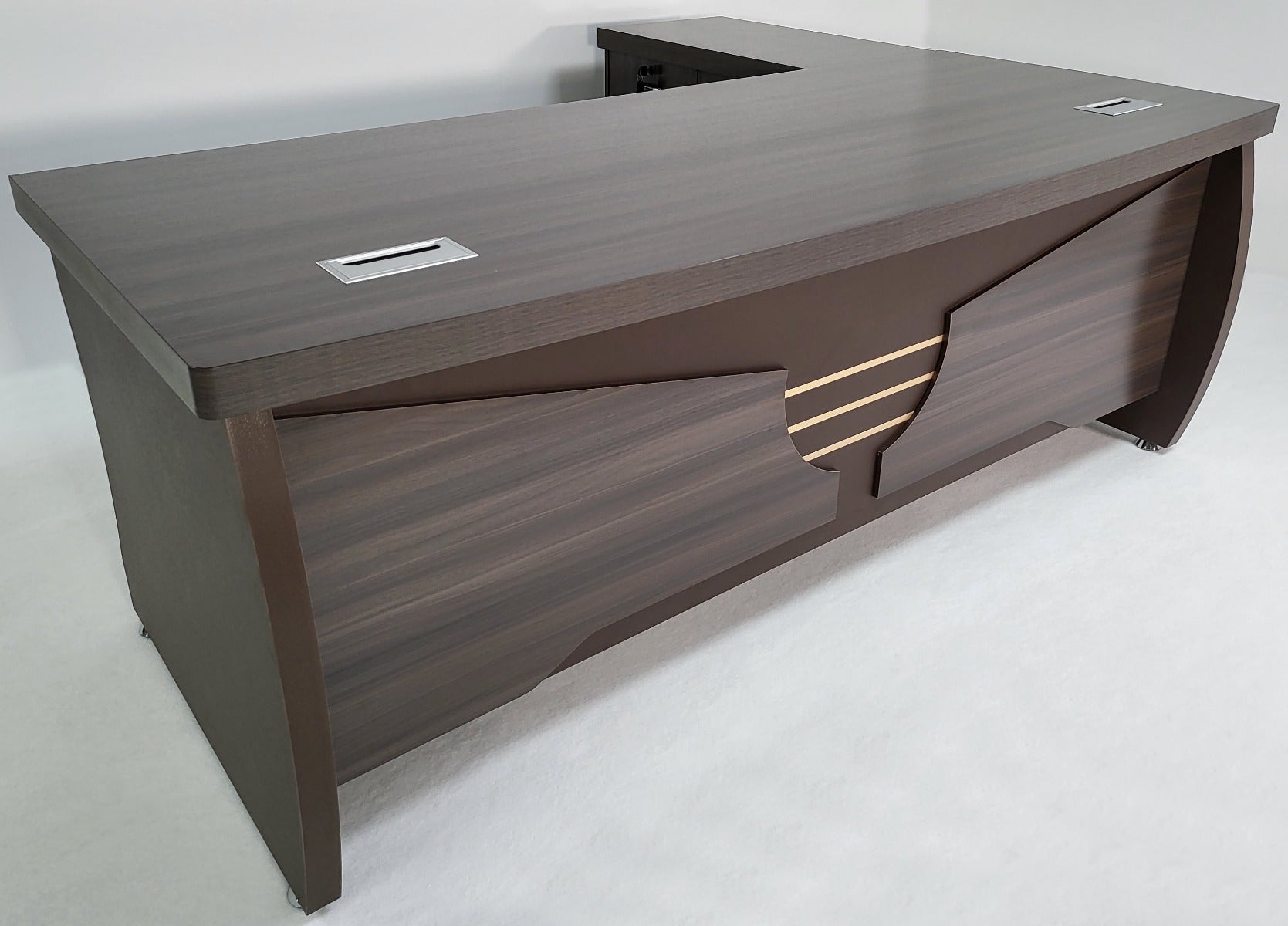 Providers Of Modern Grey Oak Executive Office Desk with Pedestal and Desk Level Side Return - KW-8872-1800mm