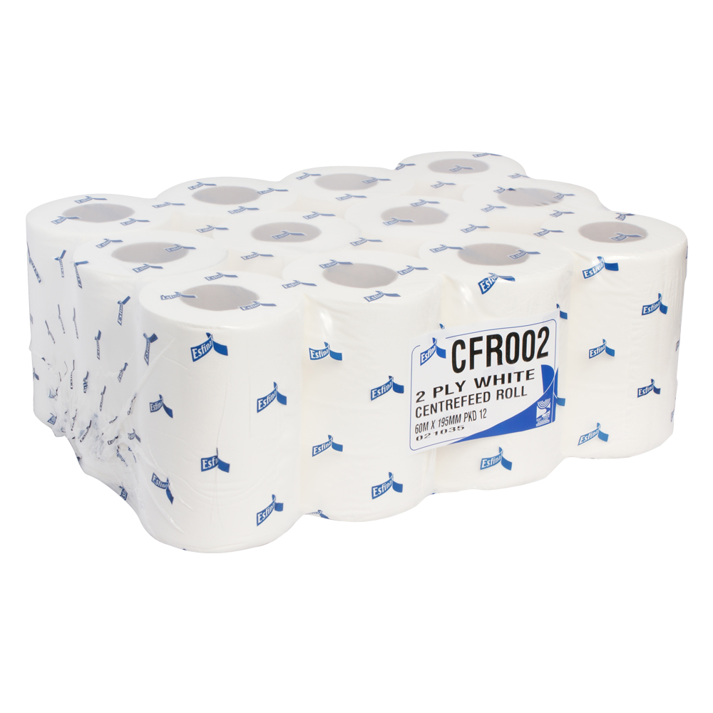 High Quality Mini Centre Feed Rolls White 2Ply 19cm x 60m 1 X 12 For Schools