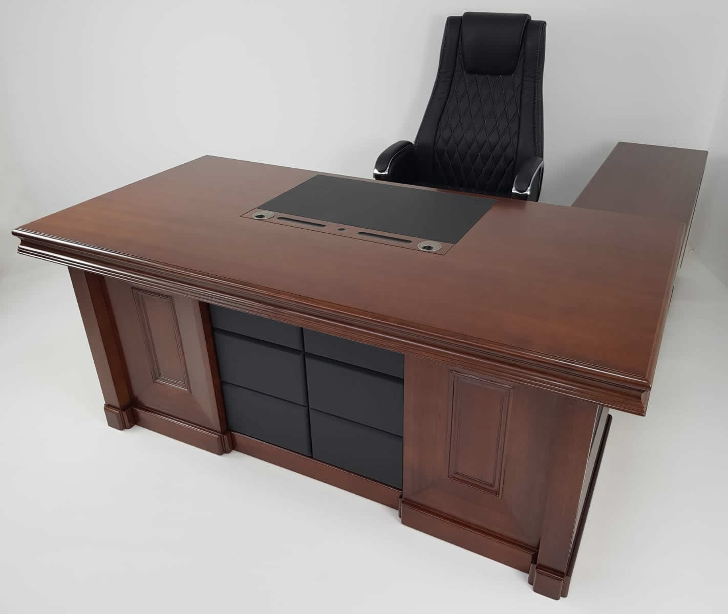 Providers Of Quality Light Walnut Real Wood Veneer Executive Desk with Black Leather - HSN-2018