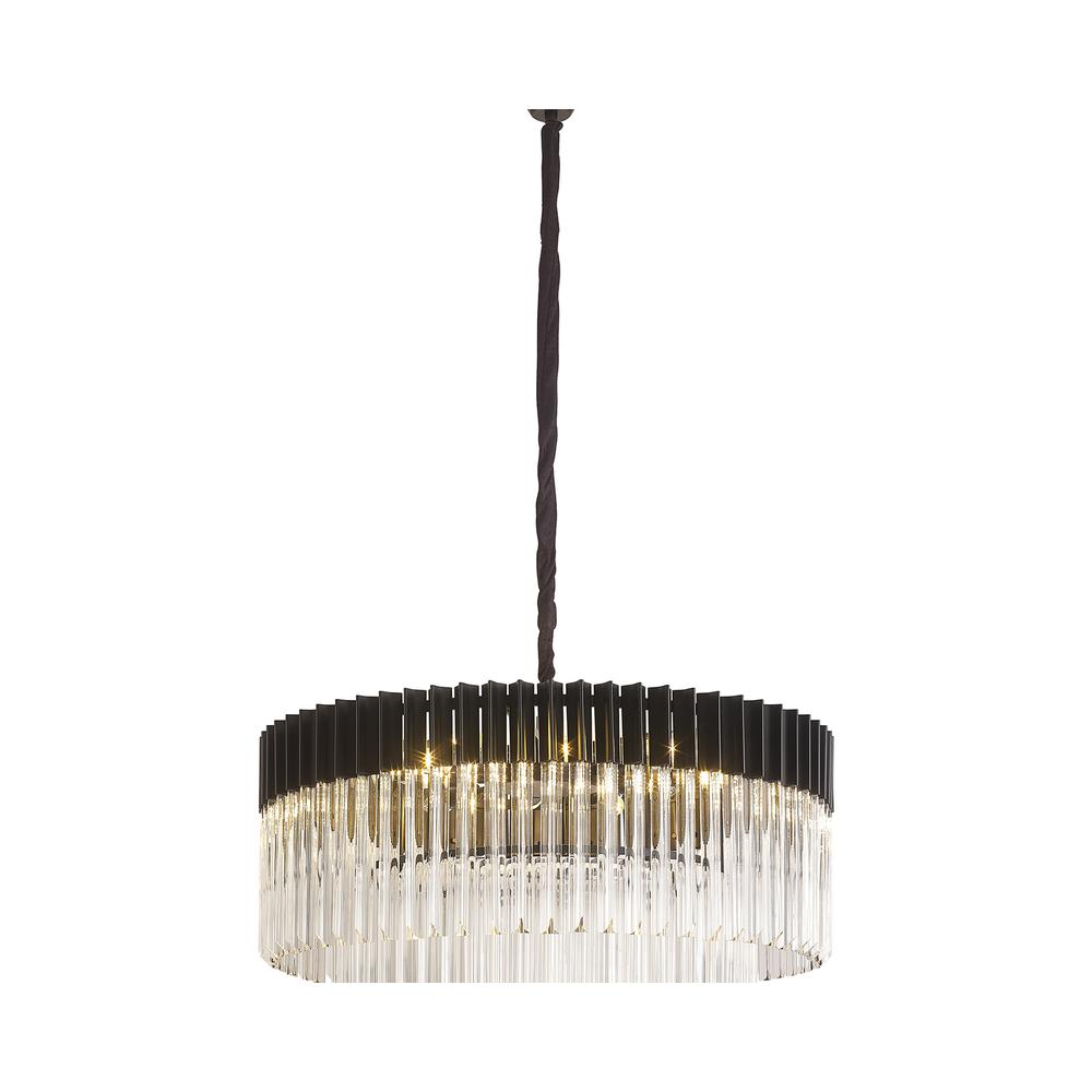 Luxuria Osiris 80cm Pendant Round 12 Light E14 Matt Black / Clear Sculpted Glass