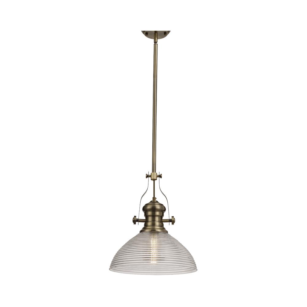 Luxuria Serena Pendant Light E27 With 33.5cm Prismatic Glass Shade Antique Brass/Clear