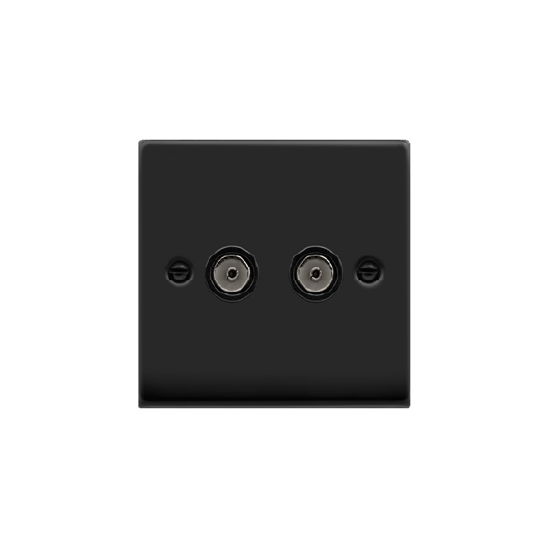 Click Deco Twin Non-Isolated Coaxial Socket Outlet Matt Black Insert Black