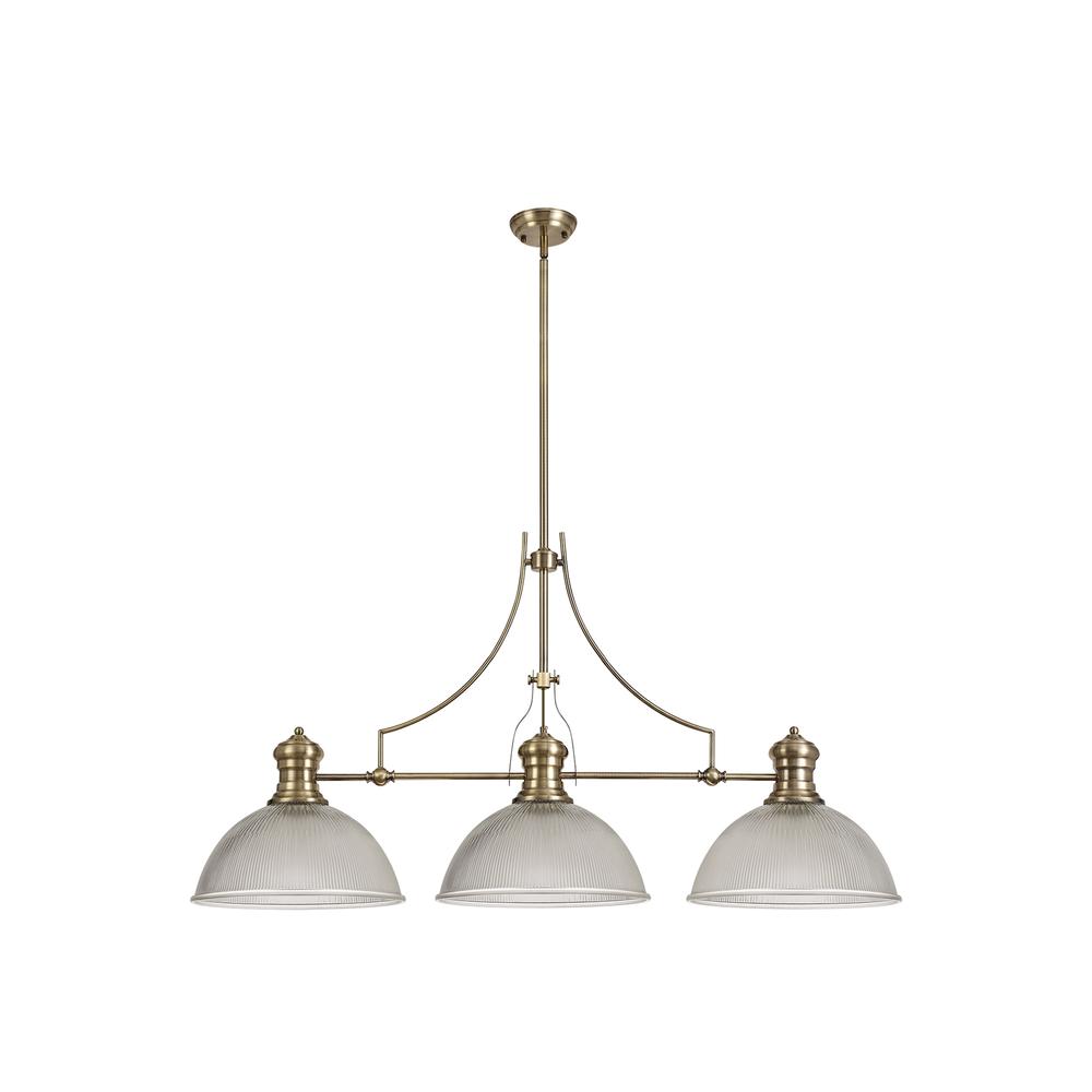 Luxuria Serena 3 Light Linear Pendant E27 With 38cm Dome Glass Shade Antique Brass Clear