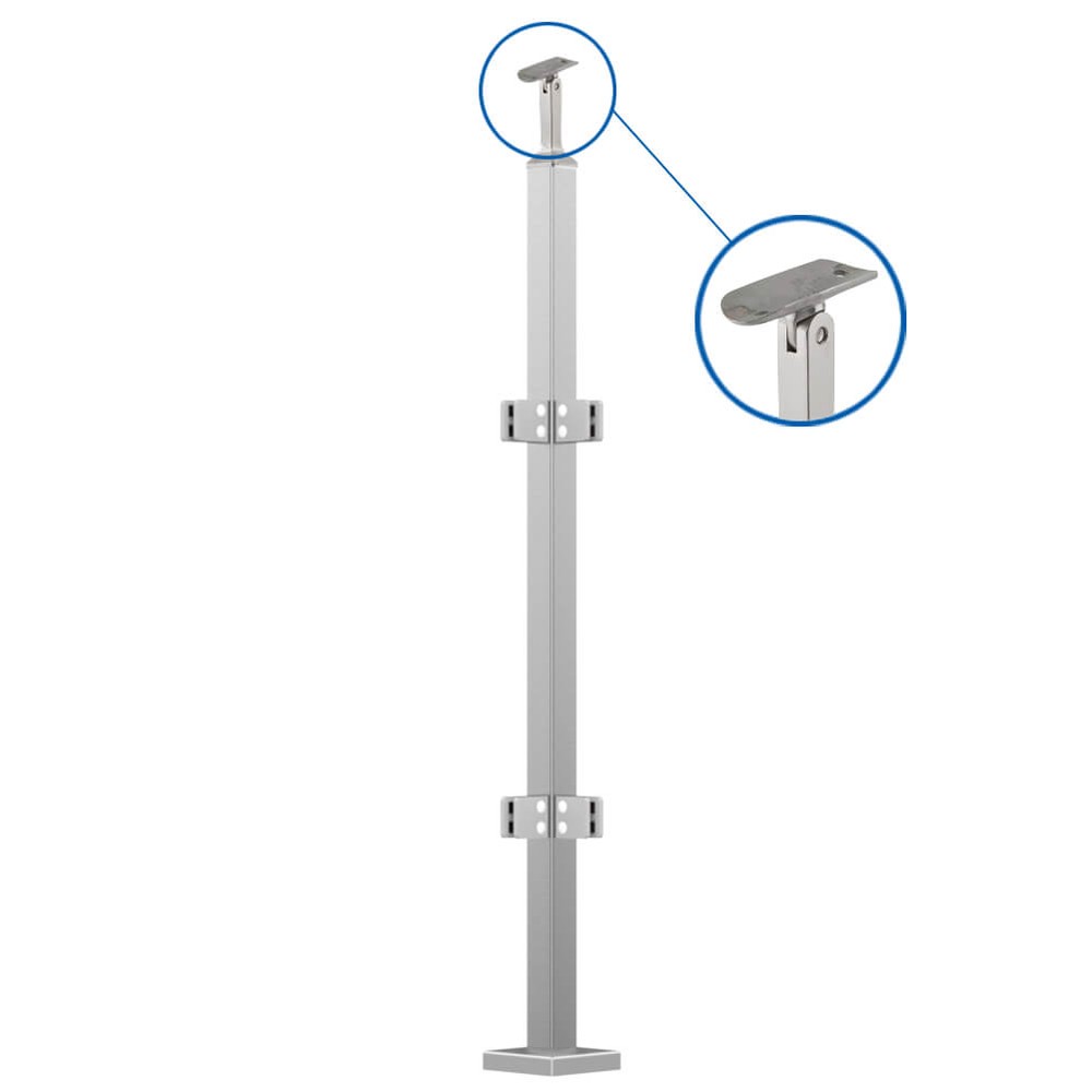 40 X 40mm 316 Corner Rail - Assembled Welded Base, Cover & Clamps - Plain Top