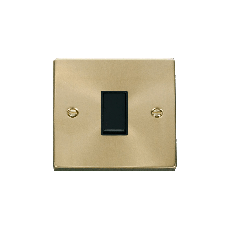 Click Deco 1 Gang Intermediate 10AX Switch Satin Brass Black Inserts