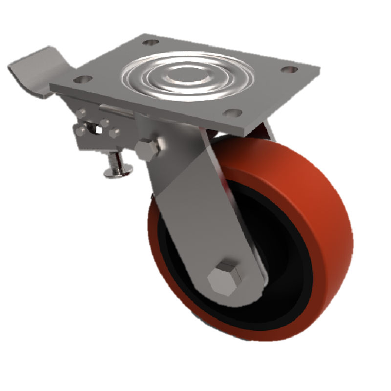 Polyurethane Cast Iron Plate Swivel Castor Brake 150mm 600kg Load