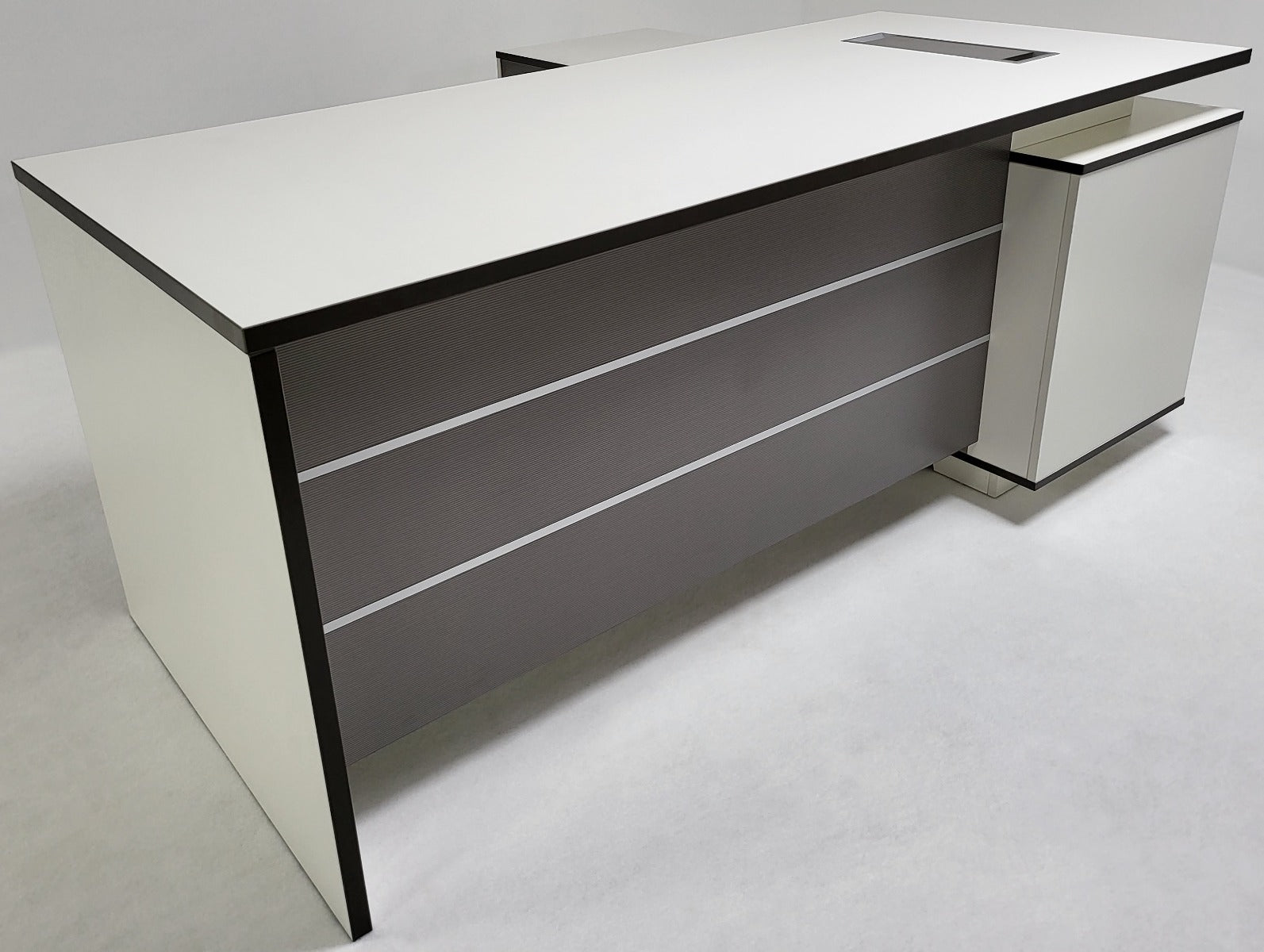 Providers Of Modern White and Grey Stripe Executive Office Desk with Built in Storage - 1600mm & 1800mm - AML-D01 Near Me