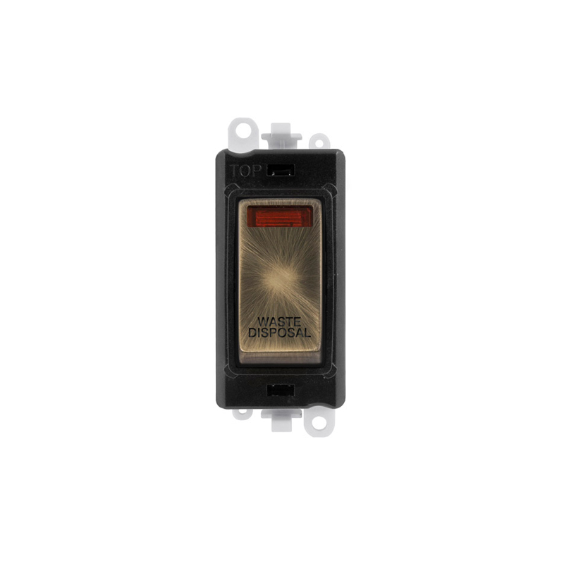 Click GridPro 20AX Antique Brass DP Switch Module with Neon Waste Disposal Insert Black