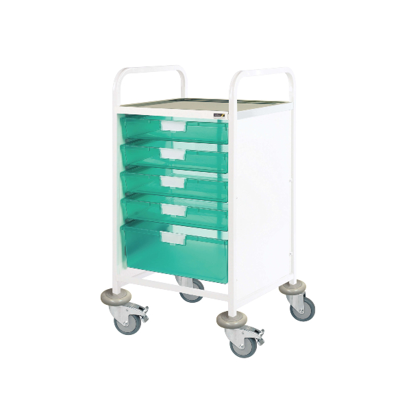 Vista 50 Clinical Trolley 4 Shallow and 1 Deep Tray - Green