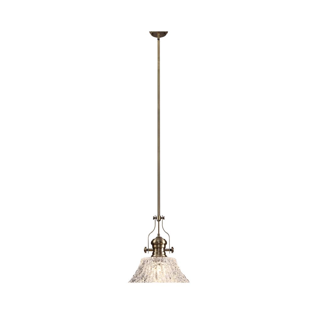 Luxuria Serena Pendant With 38cm Patterned Round Shade E27 Antique Brass/Clear Glass