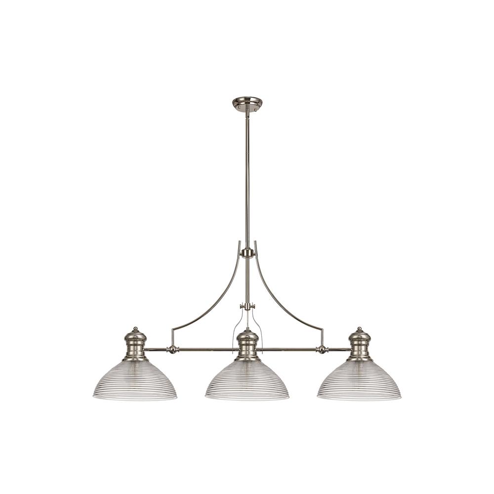 Luxuria Serena 3 Light Linear Pendant E27 With 33.5cm Prismatic Glass Shade Polished Nickel Clear