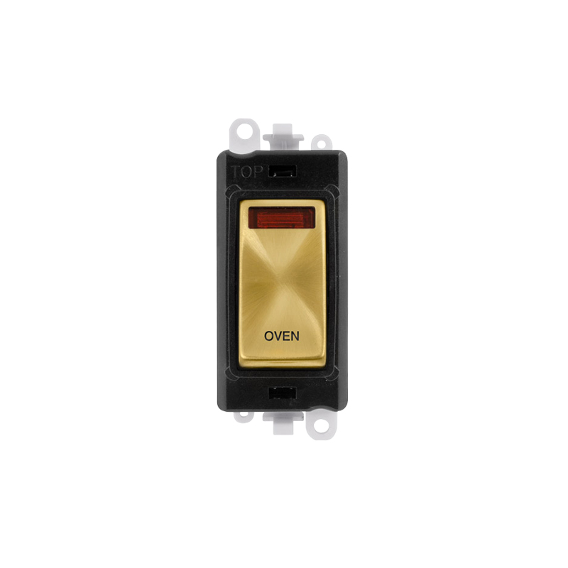 Click GridPro 20AX Satin Brass DP Switch Module with Neon Oven Insert Black