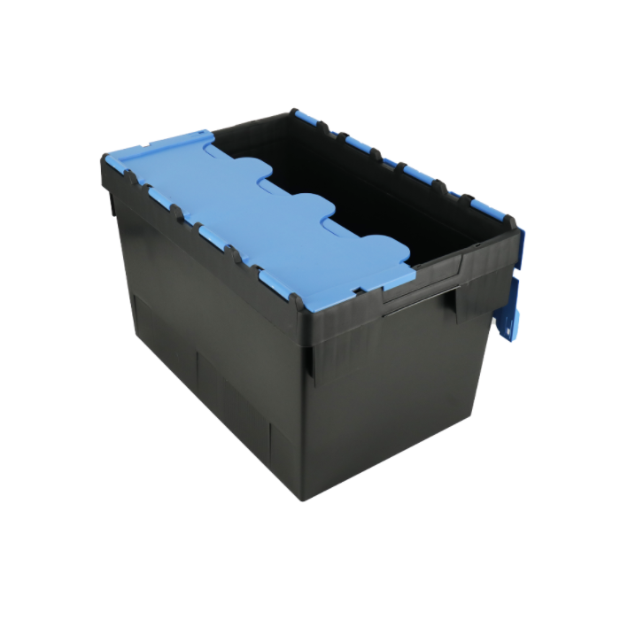 600x400x300 Attached Lidded Crate Yellow-Totes-Packs of 4 For Logistic Industry