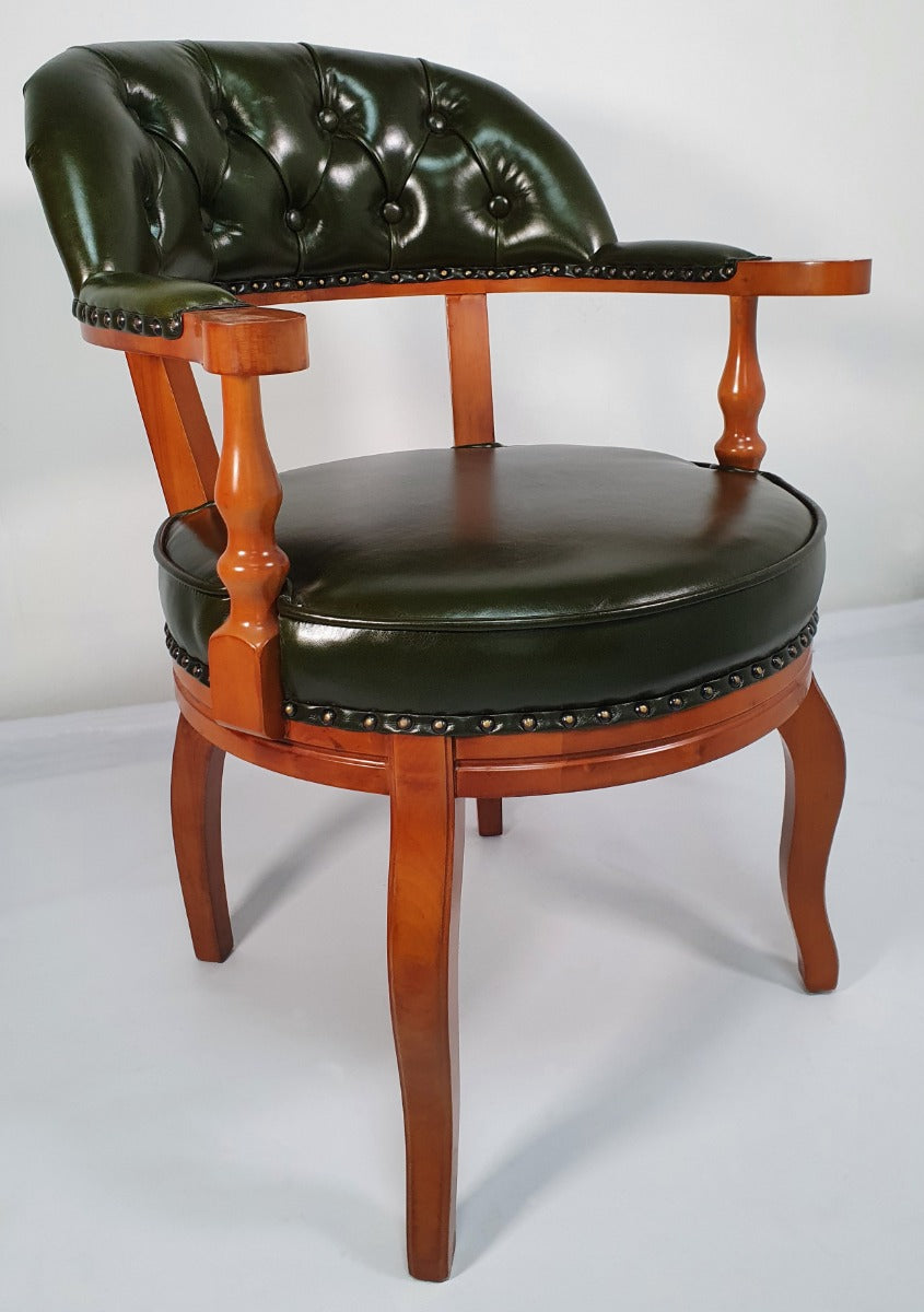 Specialising In Genuine Green Leather Captains Visitor Chair - T238 North Yourkshire