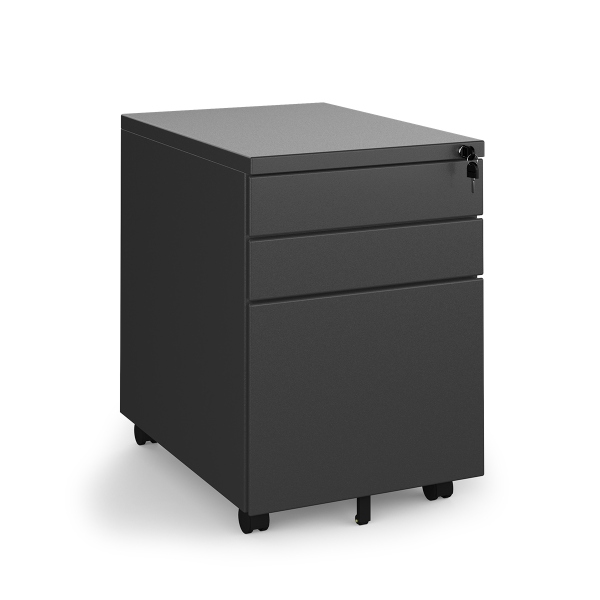 Steel 3 Drawer Wide Mobile Pedestal - Black