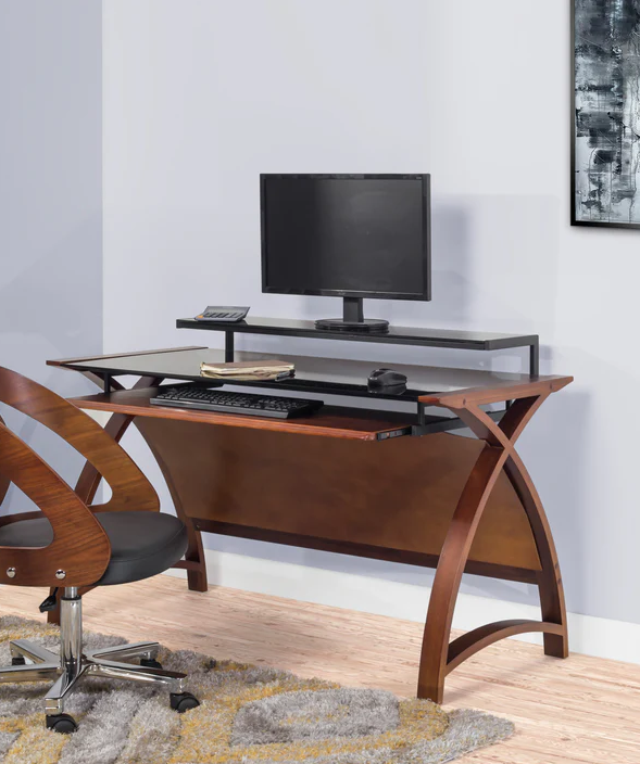 Providers Of Contemporary Quality Glass Home Office Desk in Walnut - 1300mm - PC201-1300 UK