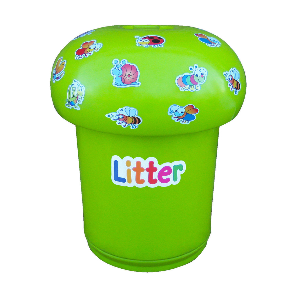 Mushroom Litter Bin With Bugs and Litter Graphics - Lime