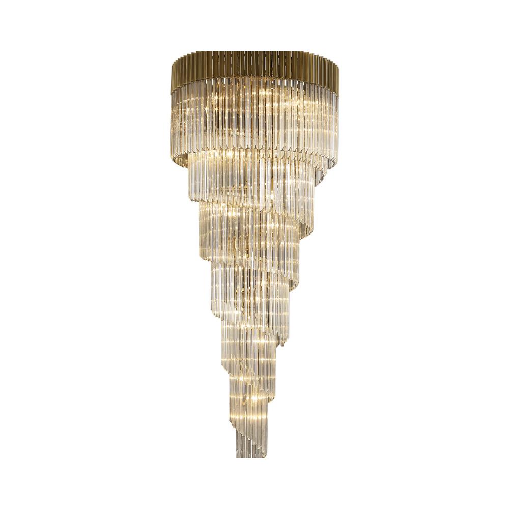 Luxuria Osiris 90cm Pendant Round 7 Layer Spiral 31 Light E14 Brass / Cognac Sculpted Glass