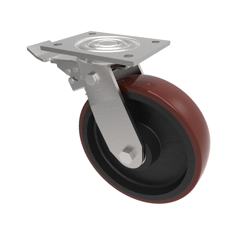 Polyurethane Cast Iron Plate Swivel Castor Brake 200mm 600kg Load