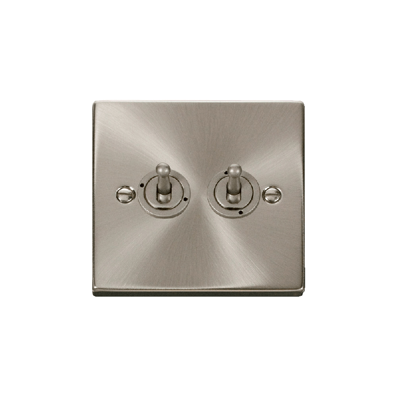 Click Deco 2 Gang 2 Way 10AX Toggle Switch Satin Chrome