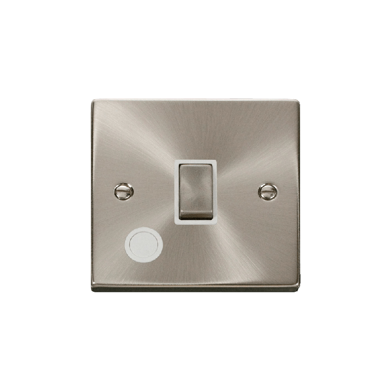 Click Deco 20A 1 Gang DP 'Ingot' Switch With Flex Outlet Satin Chrome Insert White