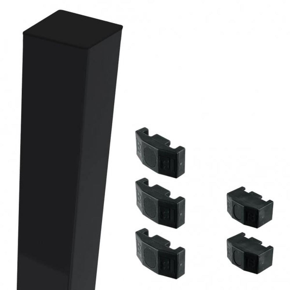 Black Mid/End Post For 1.7m High FenceWith Fixings (2.4m Overall Length)